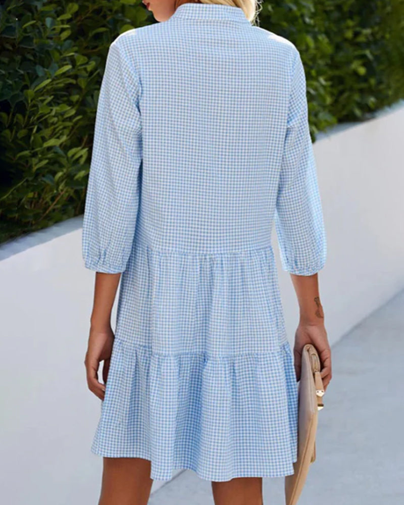 Emma - Stylish Plaid V-Neck Dress