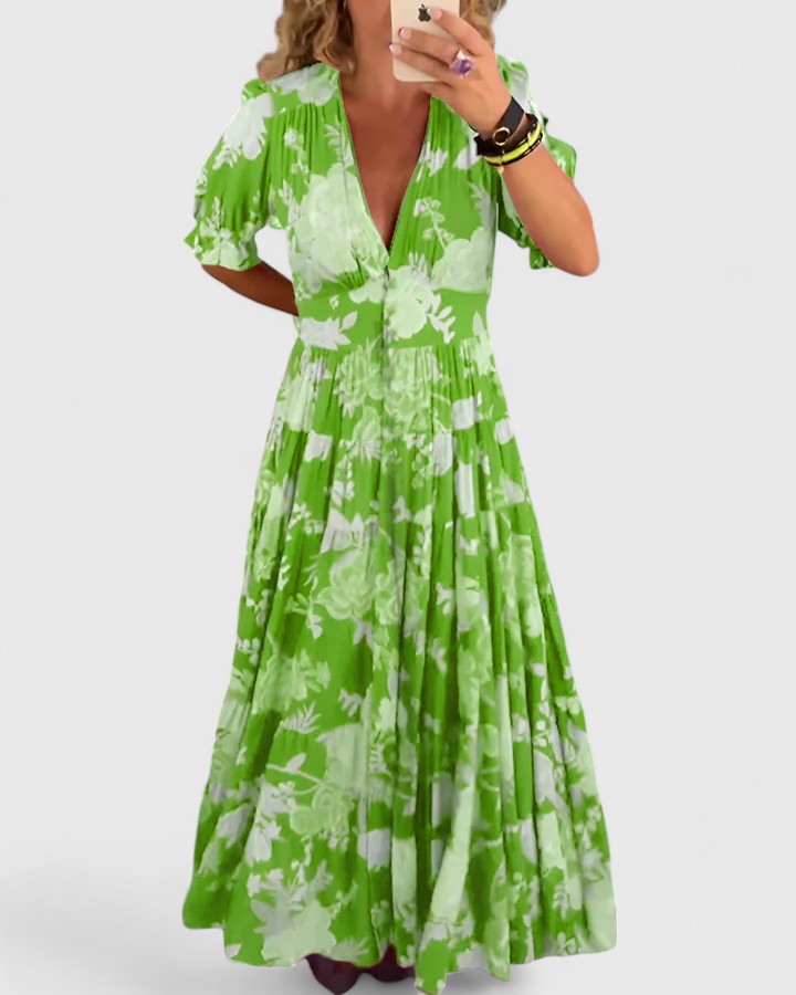 Minelda | Elegant Floral V-Neck Dress