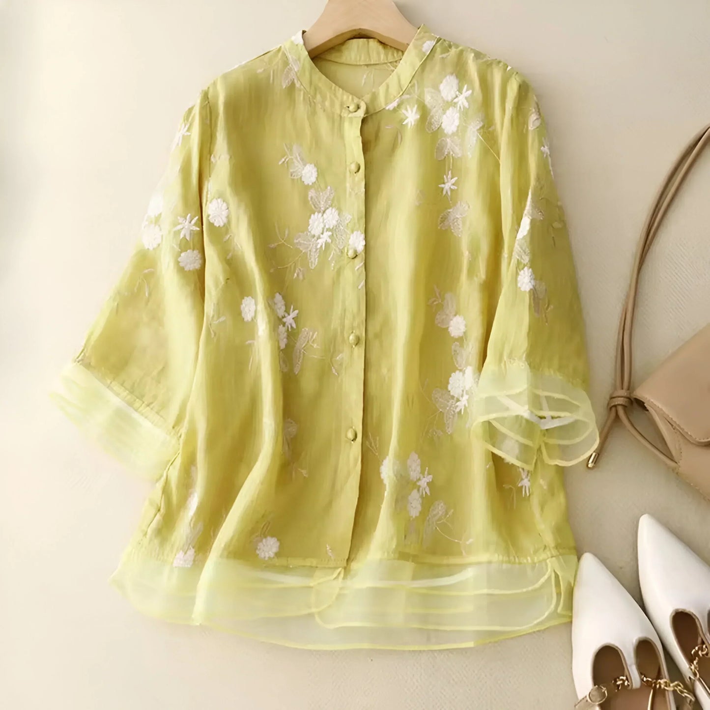 Stella - Cotton Top With Embroidered Flowers