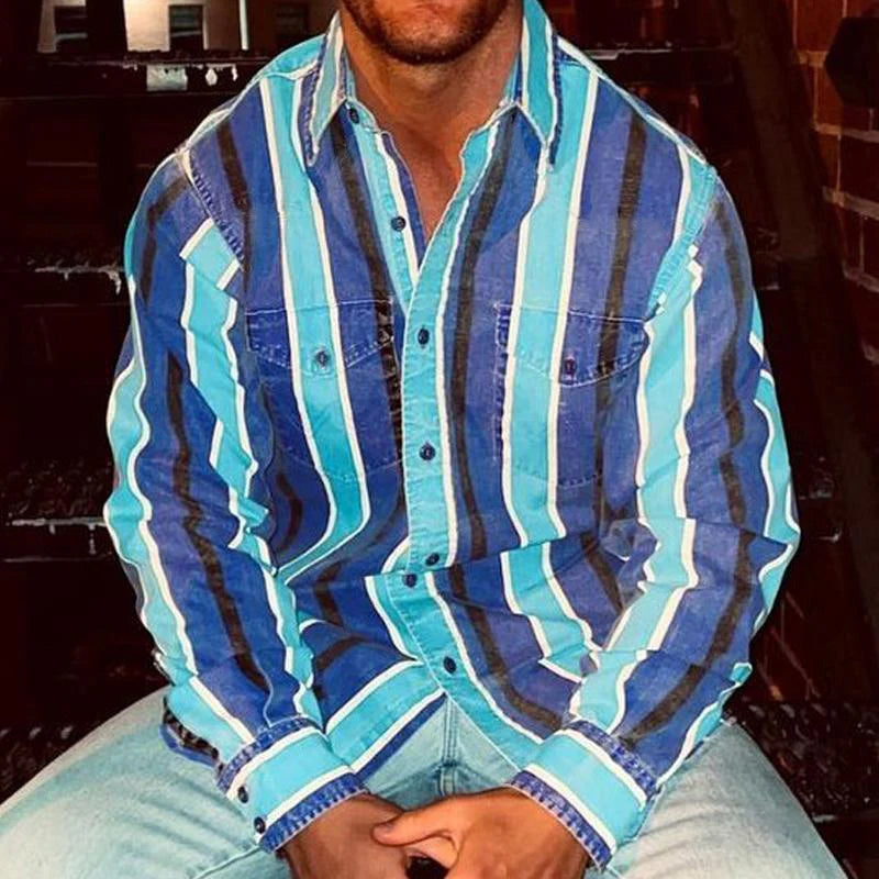 Elijah | Vintage Striped Button Shirt with Chest Pockets