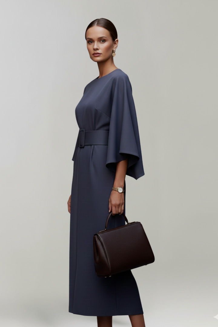 Delaney | Women’s Midi Dress With Wide Sleeves And Belted Waist