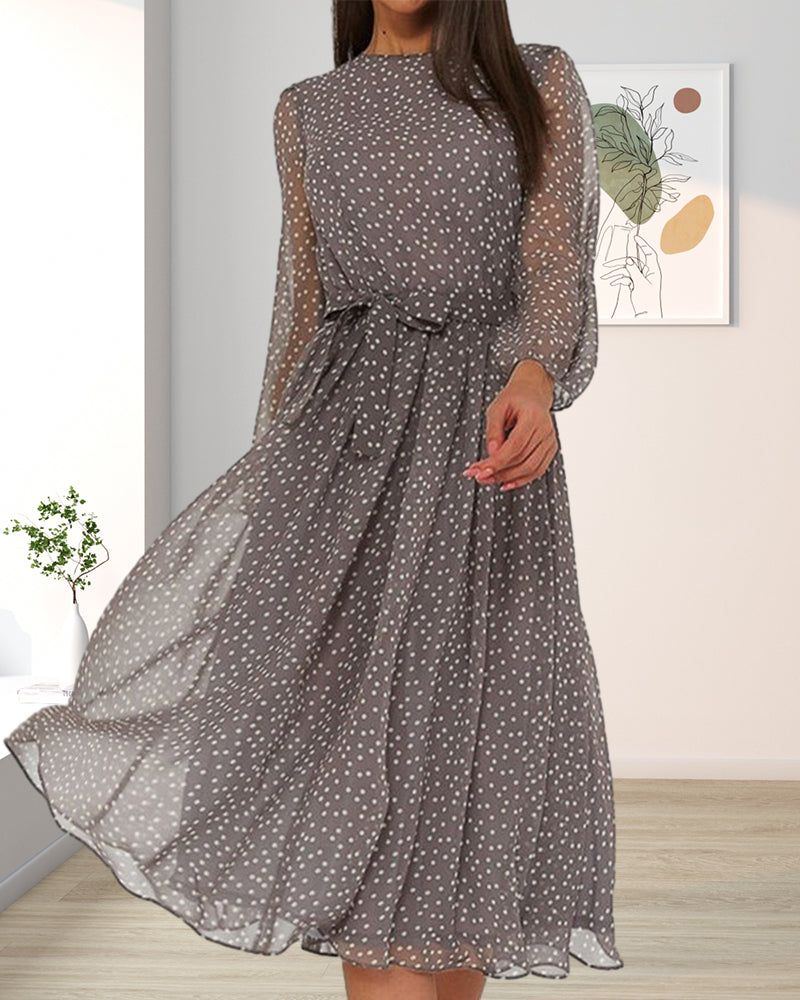 Chloe | Women's Loose Polka Dot Dress, A-Line Cut, Long Sleeve, Elegant, Casual, For Everyday Wear.