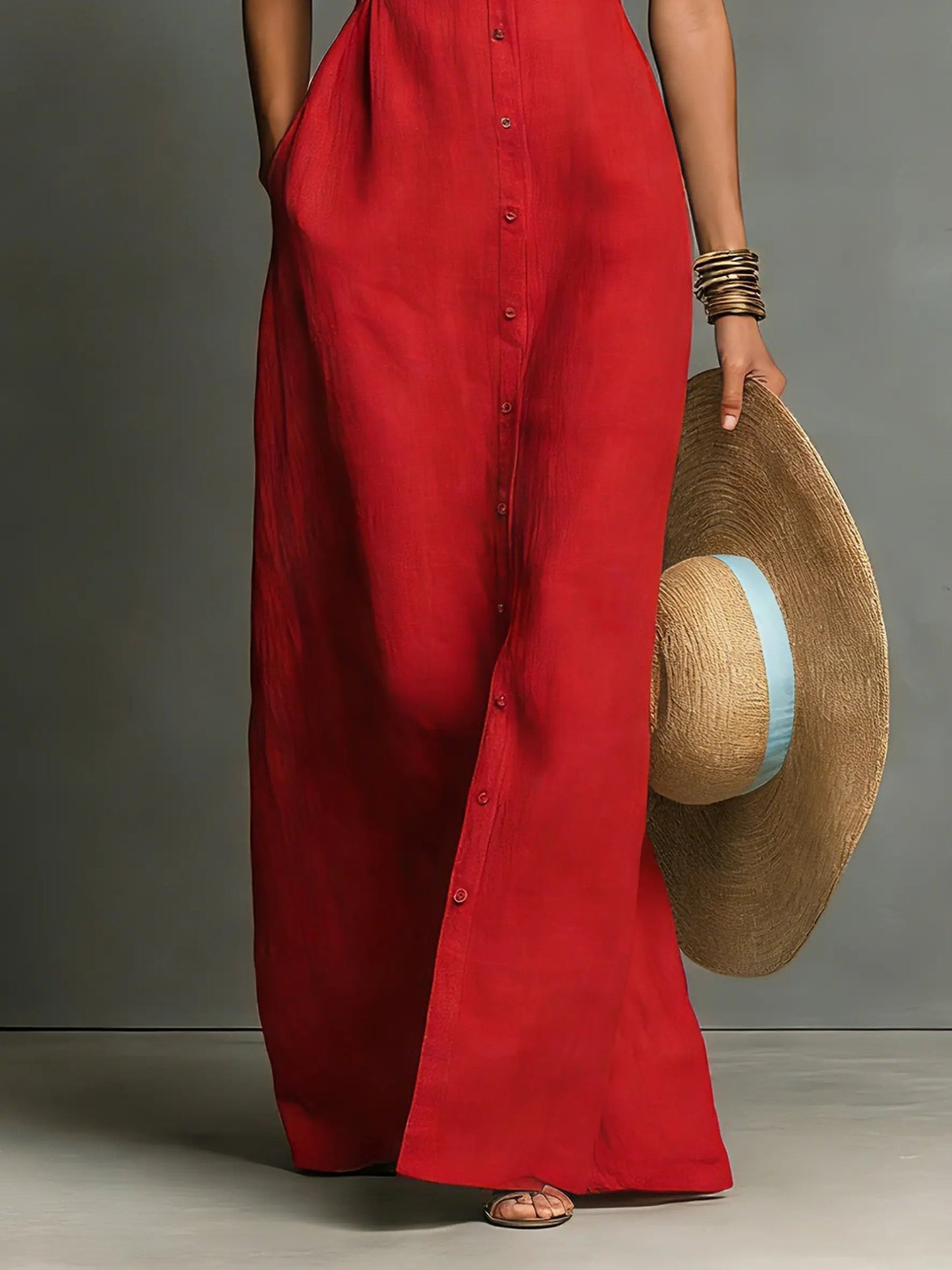 Sleeveless Linen Maxi Shirt Dress for Women