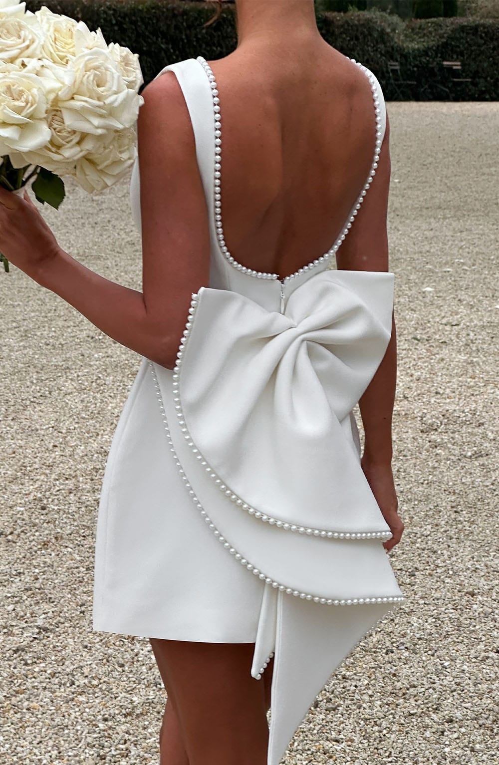 Emma | Wedding Guest A-Line Mini Dress with Pearl Trim.