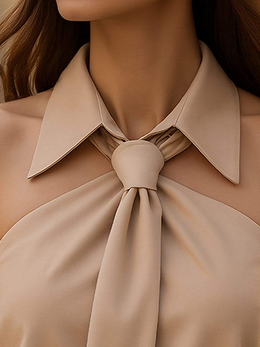 Oksana | Stylish Sleeveless Halter Blouse With Neck Tie Detail
