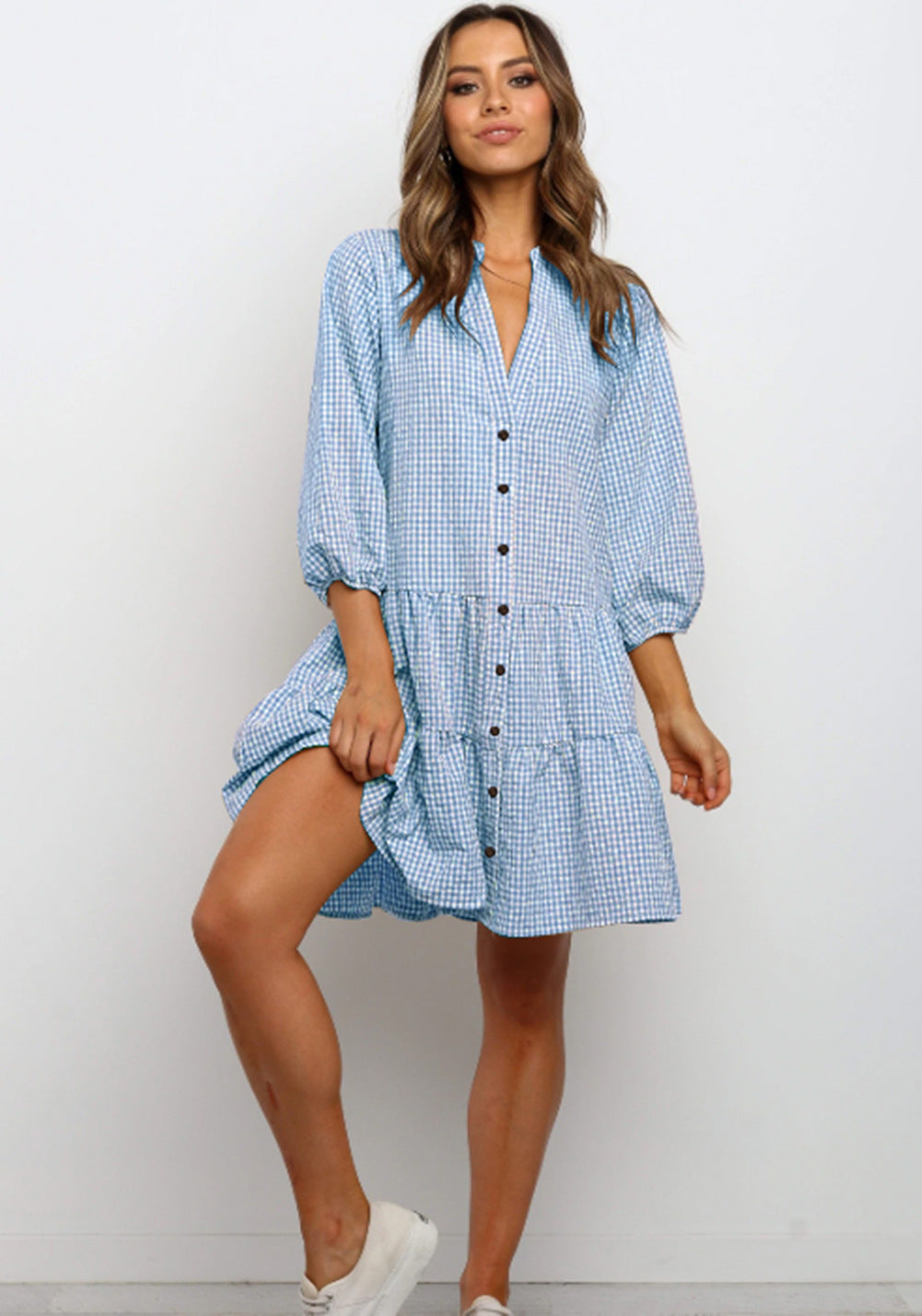 Emma - Stylish Plaid V-Neck Dress