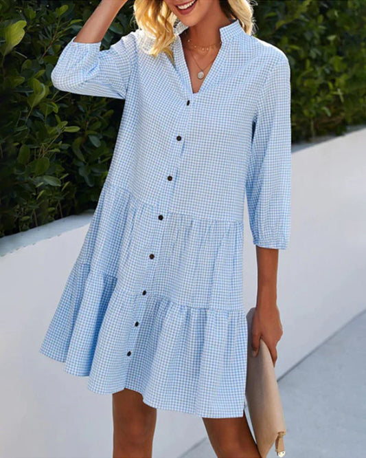 Emma - Stylish Plaid V-Neck Dress