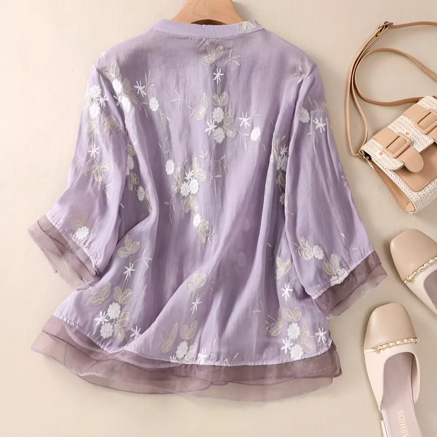 Stella - Cotton Top With Embroidered Flowers