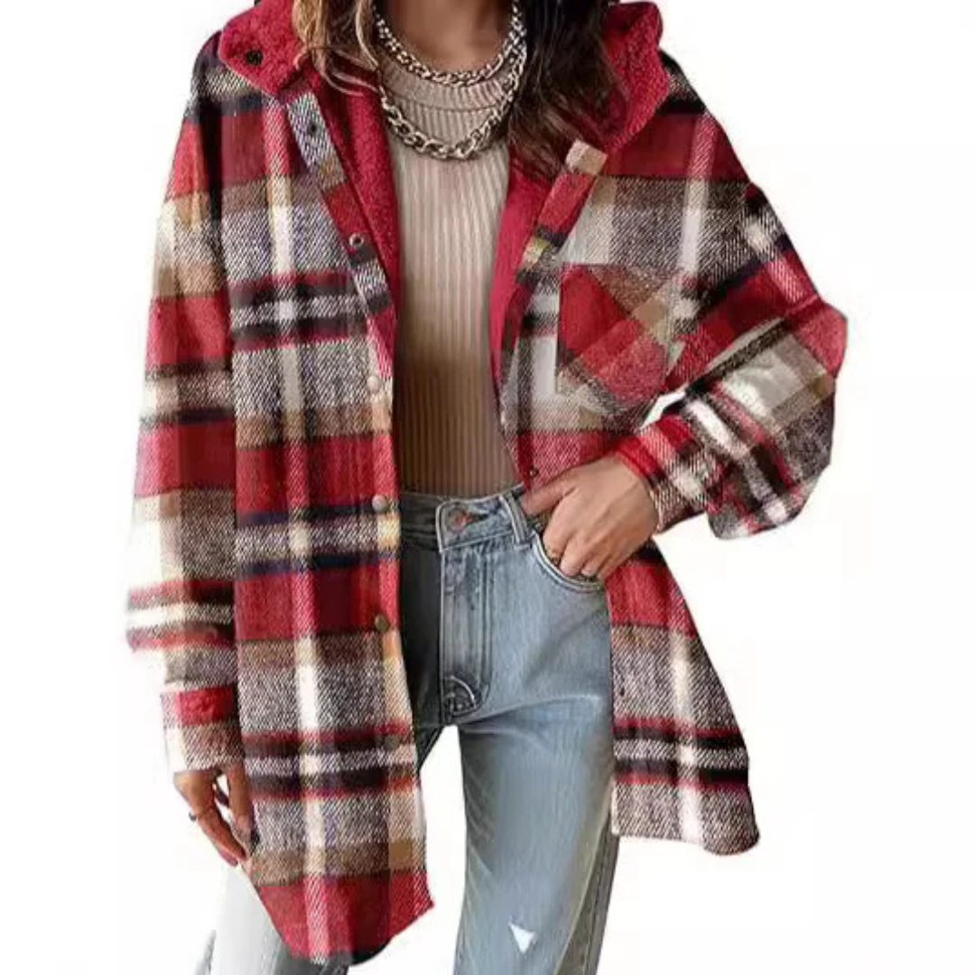 Grace | Women's Check Hooded Jacket, Plaid Pattern