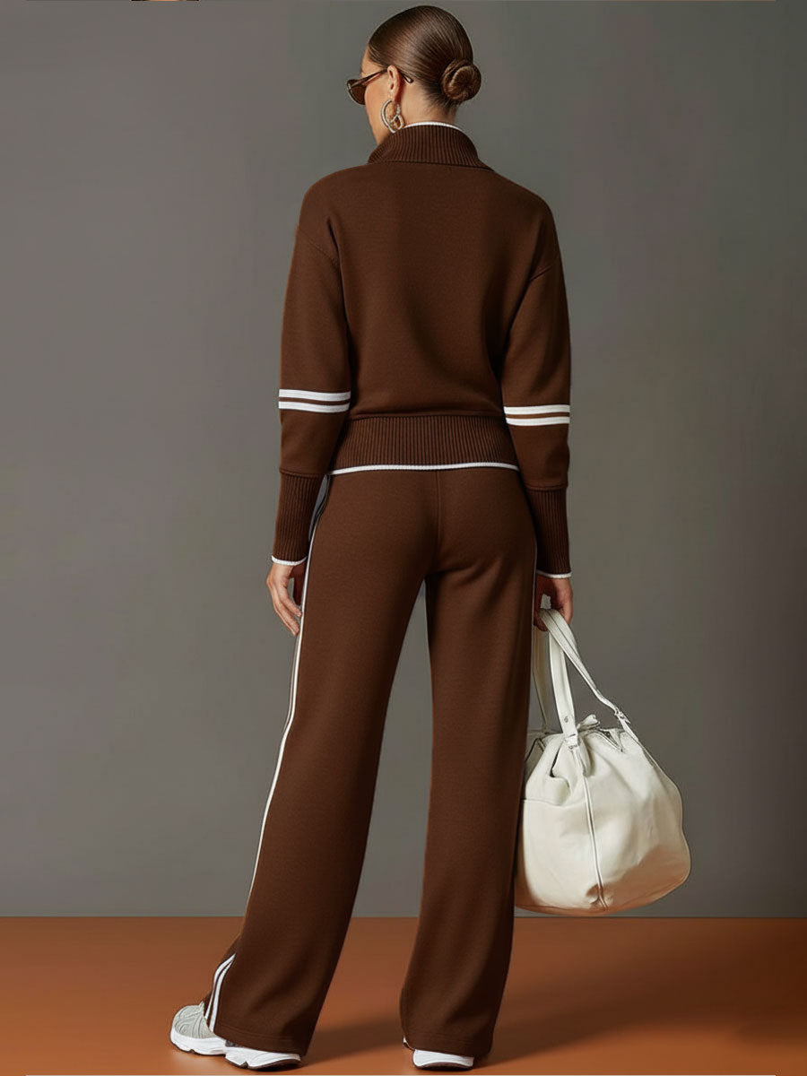 Mayna | Women'S Tracksuit Featuring A Half Zip Top And Wide Leg Trousers