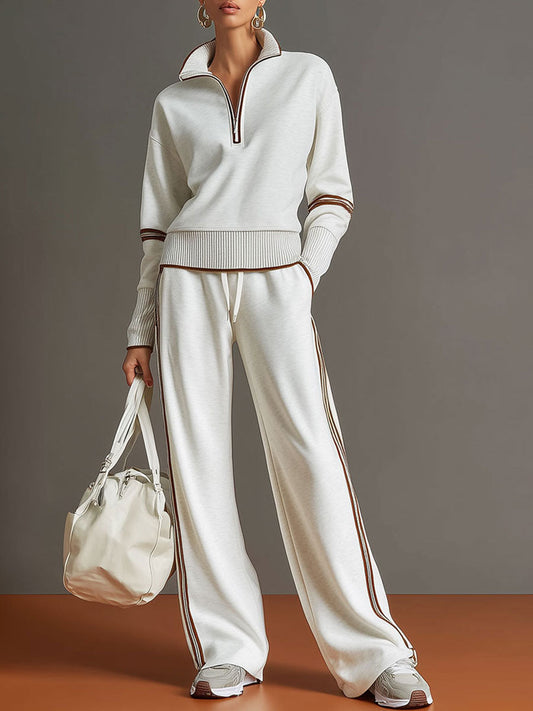 Mayna | Women'S Tracksuit Featuring A Half Zip Top And Wide Leg Trousers