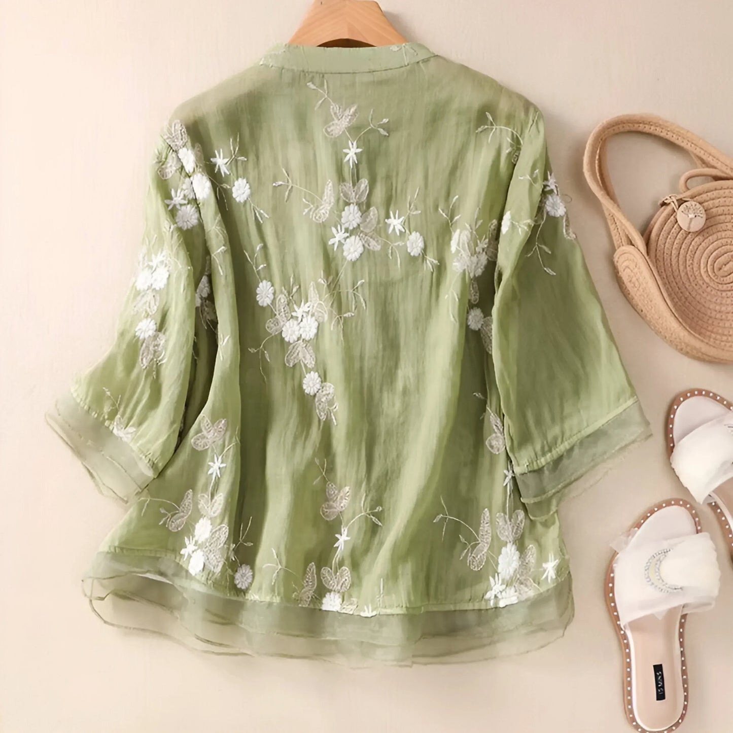 Stella - Cotton Top With Embroidered Flowers