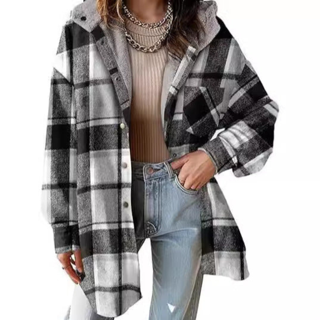 Grace | Women's Check Hooded Jacket, Plaid Pattern