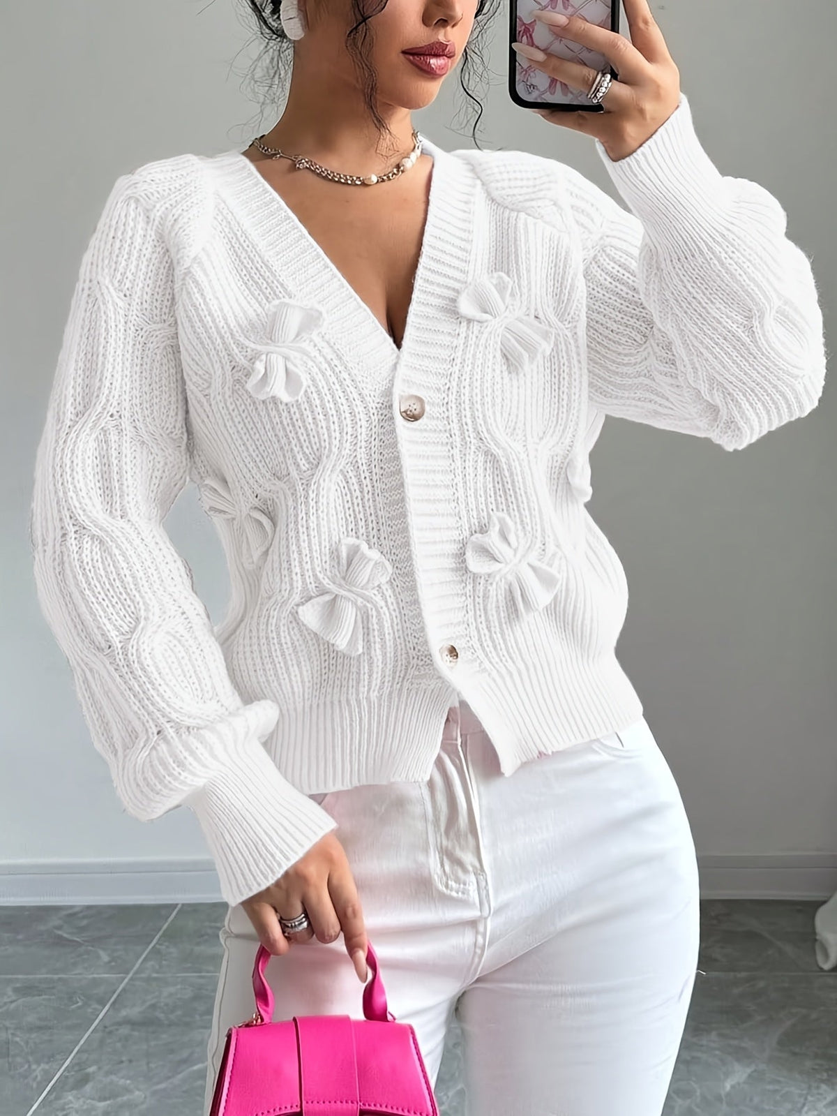 Alicia | Women's Soft Bow-Detail Long Sleeve Cardigan