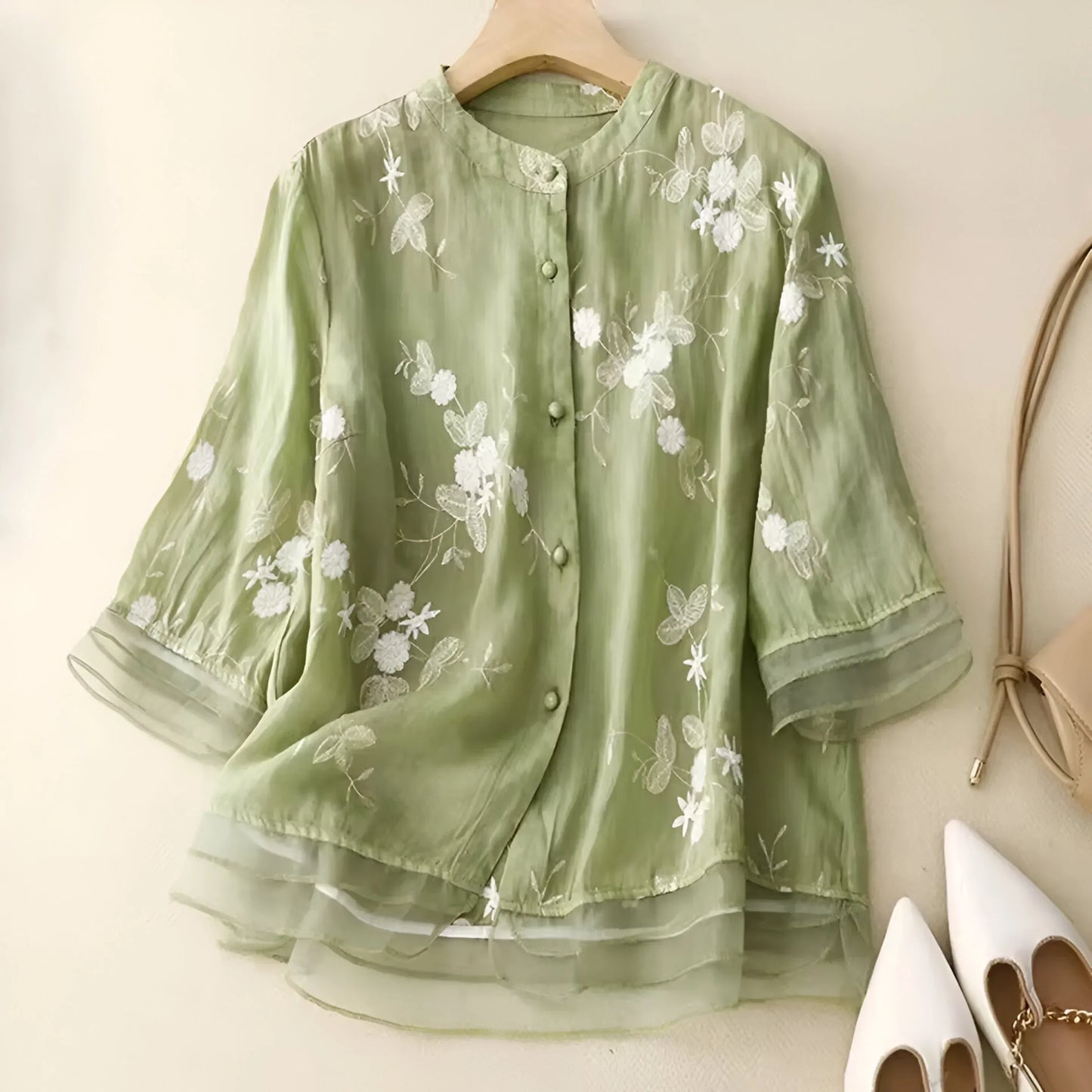 Stella - Cotton Top With Embroidered Flowers