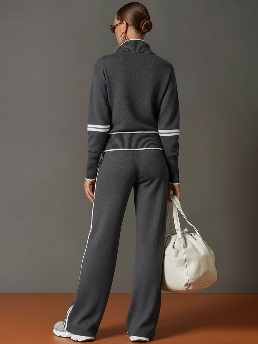 Mayna | Women'S Tracksuit Featuring A Half Zip Top And Wide Leg Trousers