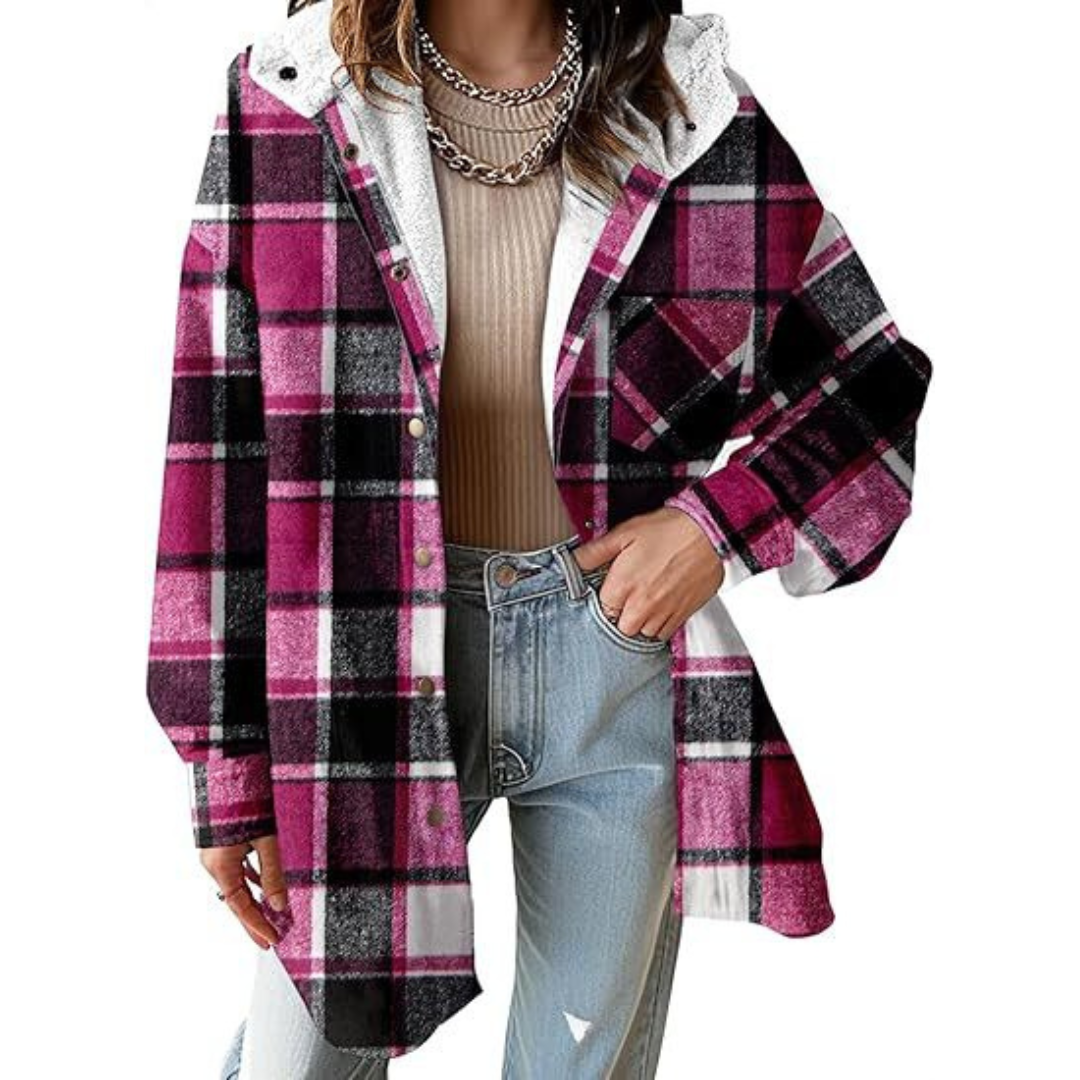 Grace | Women's Check Hooded Jacket, Plaid Pattern