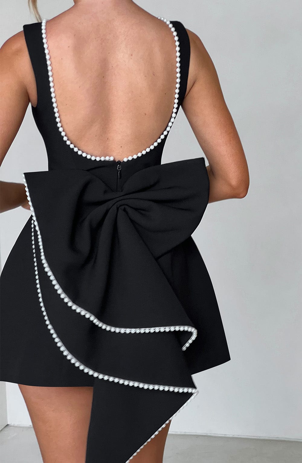 Emma | Wedding Guest A-Line Mini Dress with Pearl Trim.