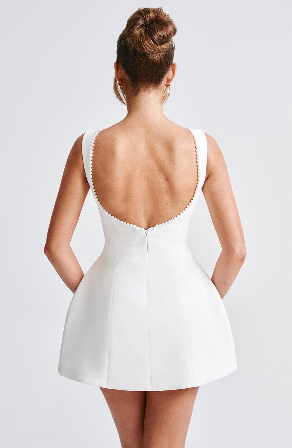Emma | Wedding Guest A-Line Mini Dress with Pearl Trim.