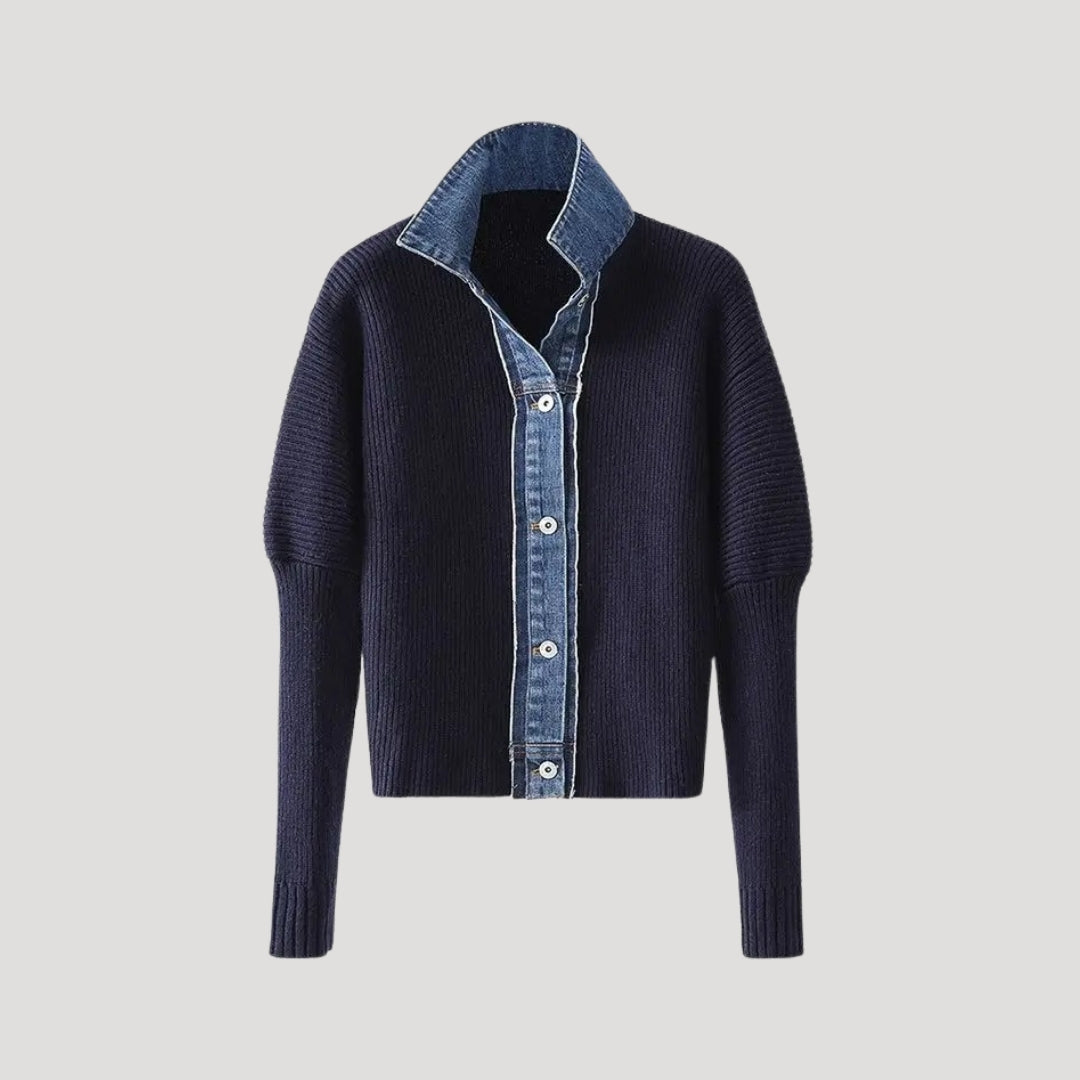 Isolde | Contrast Denim Trim Knit Cardigan