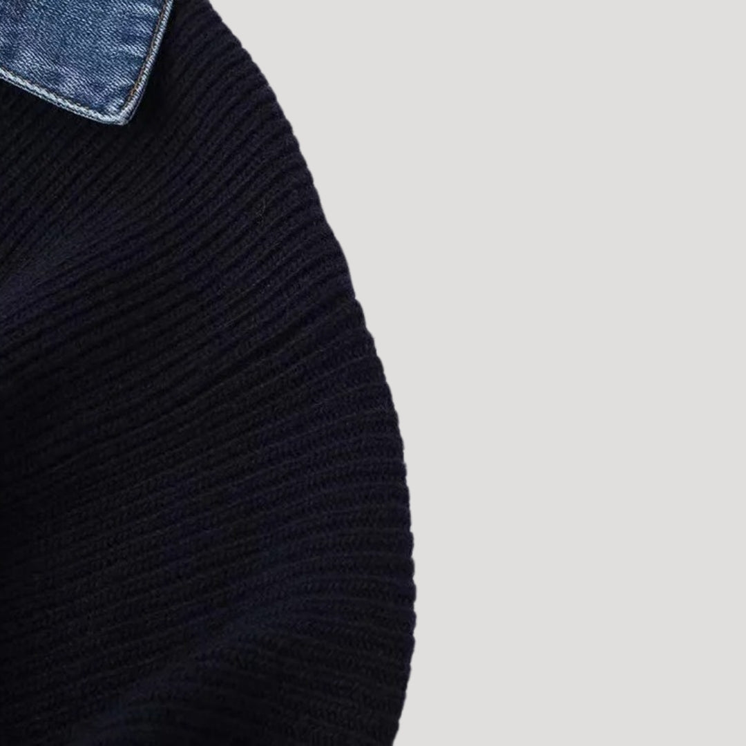 Isolde | Contrast Denim Trim Knit Cardigan