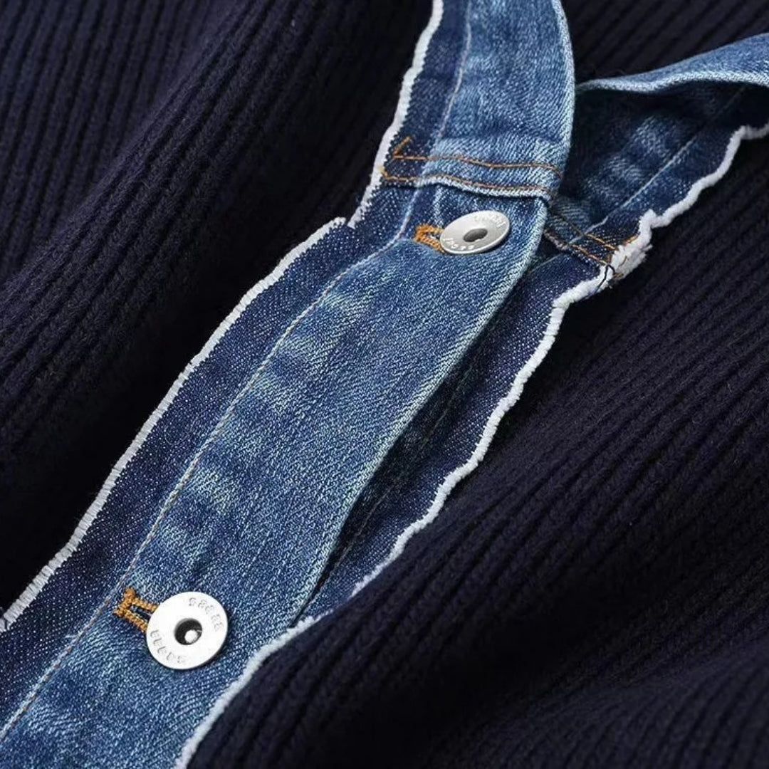 Isolde | Contrast Denim Trim Knit Cardigan