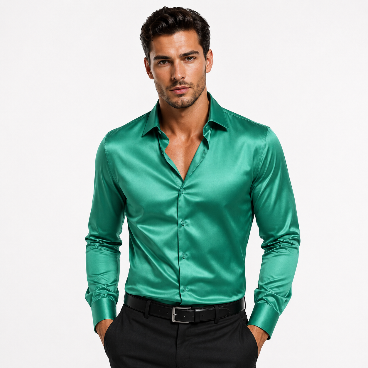 Maury | Men's Satin-Look Spread Collar Long-Sleeve Smart Casual Shirt