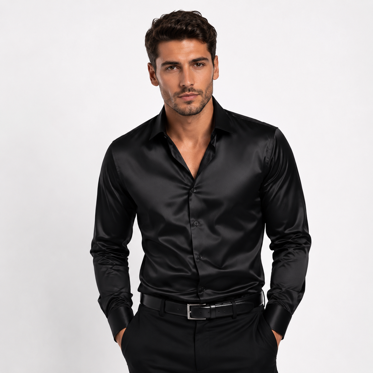 Maury | Men's Satin-Look Spread Collar Long-Sleeve Smart Casual Shirt
