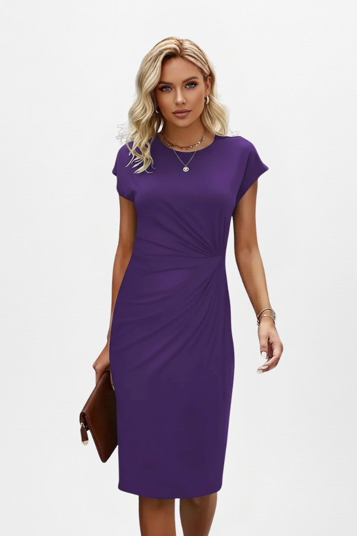Alba | Women’s Knee-Length Dress With Round Neck And Ruched Waist