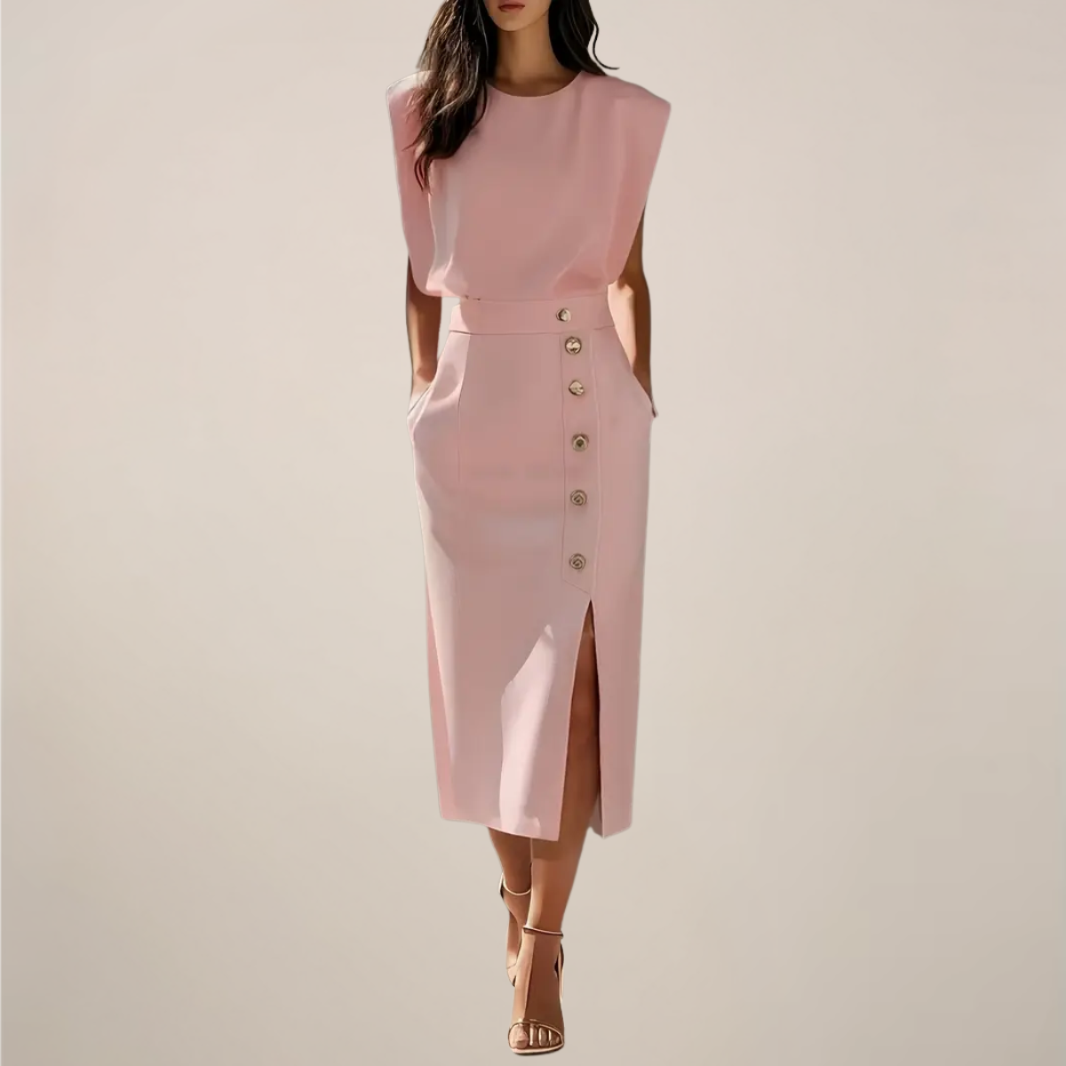 Elegant Midi Dress with Button Detail and Side Slit 4