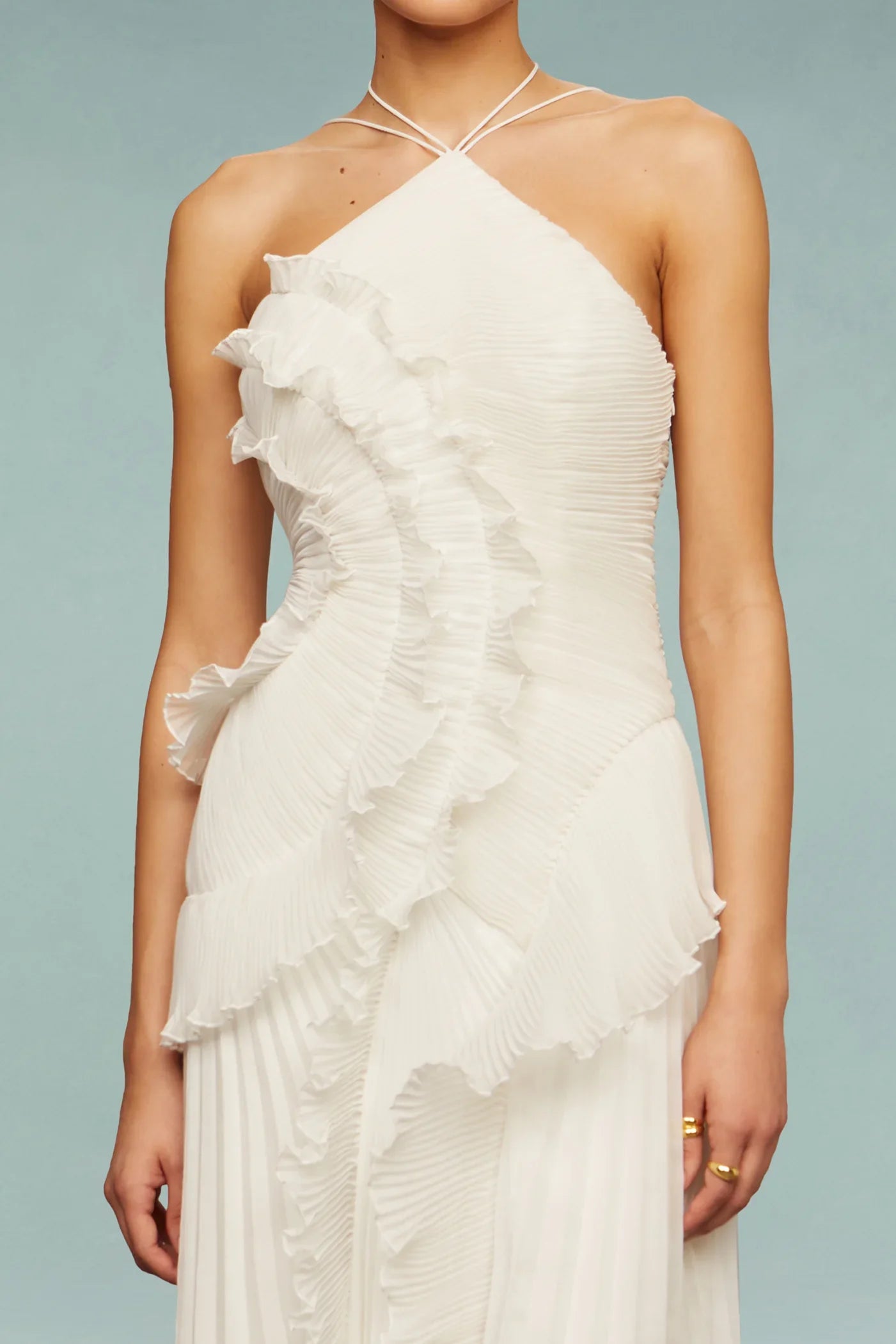 Emma | Ruffle Halter Maxi Dress With Pleated Ruffles