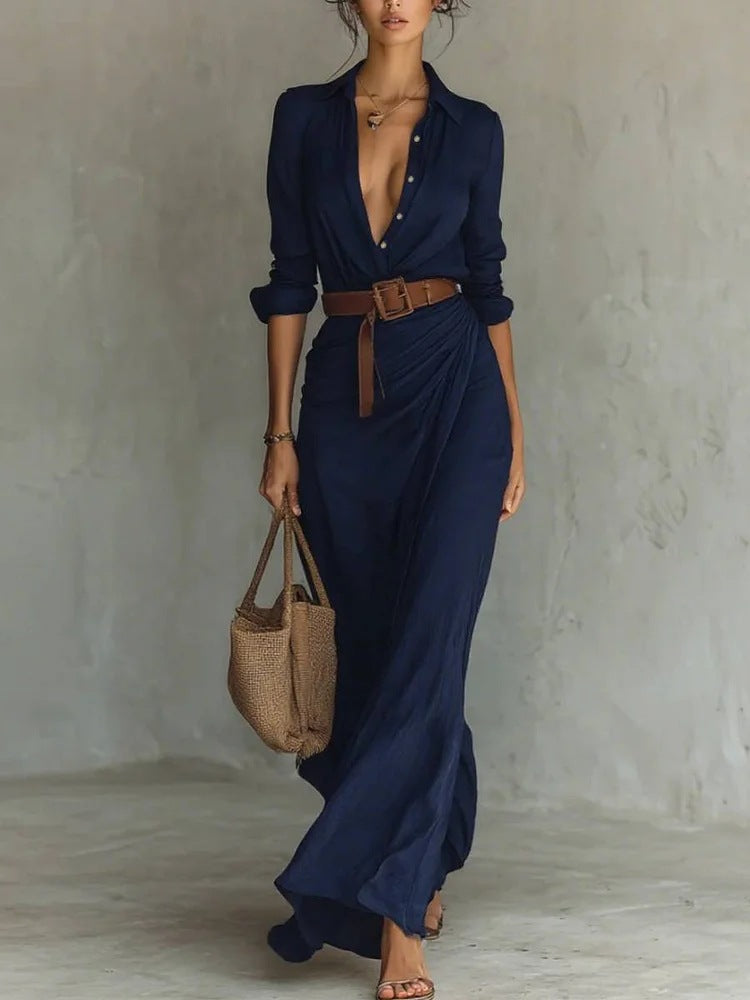 Thames | Lapel-Wrap Maxi Dress