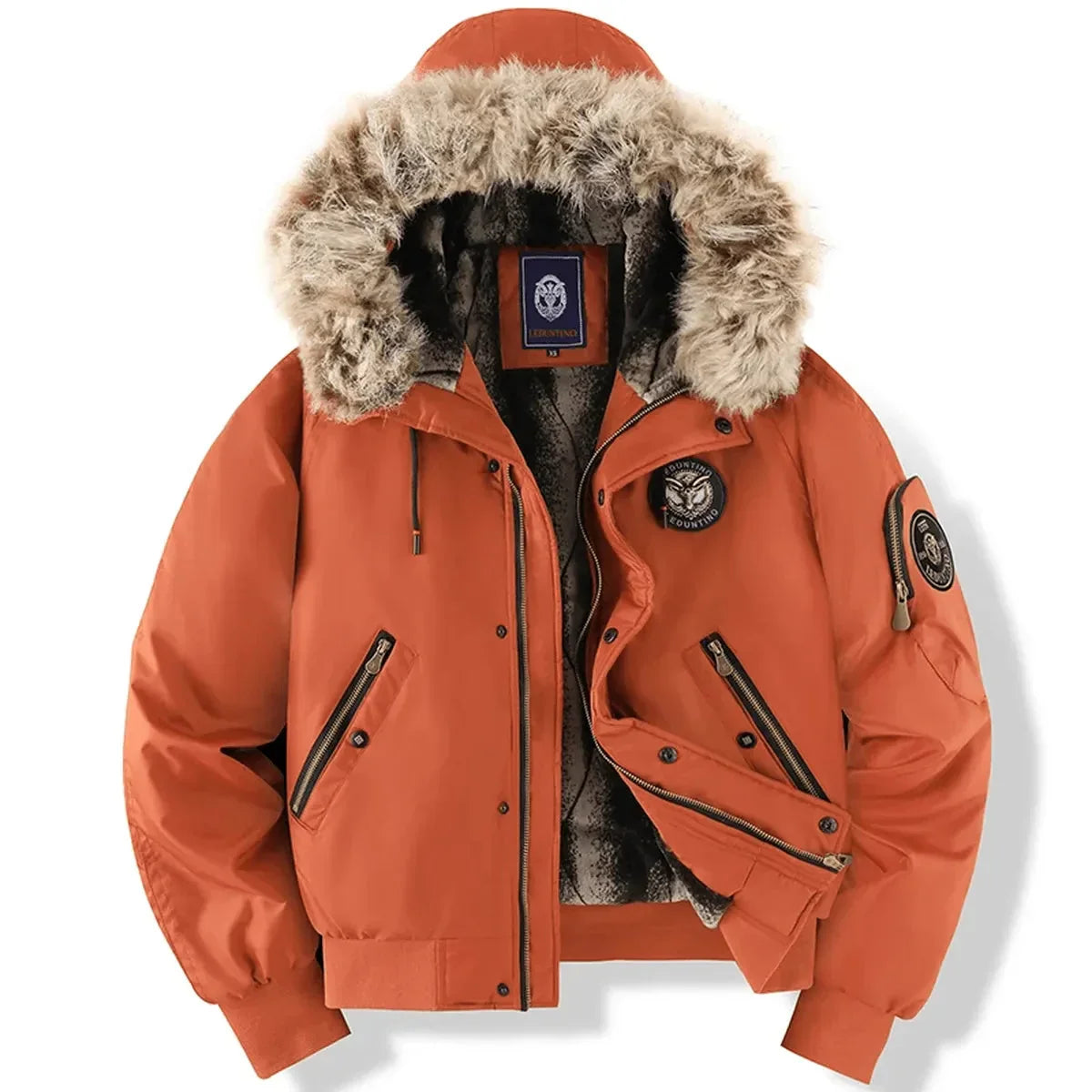 Faux Fur Hood Quilted Bomber Jacket-MODAUTLET