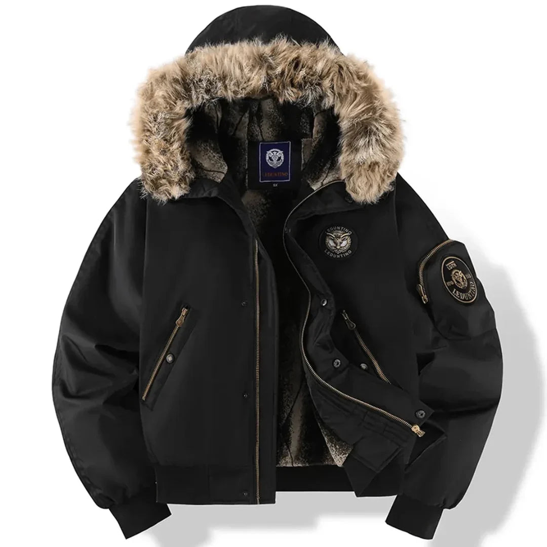 Faux Fur Hood Quilted Bomber Jacket-MODAUTLET