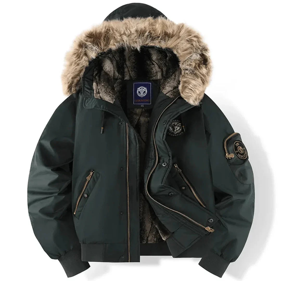 Faux Fur Hood Quilted Bomber Jacket-MODAUTLET