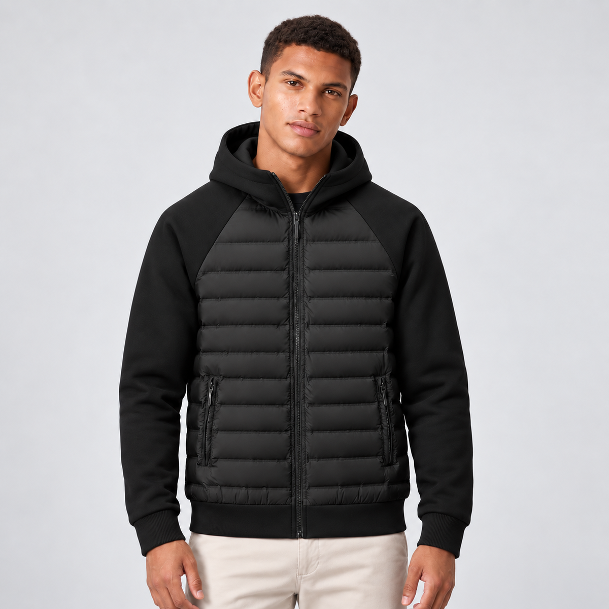 Montarello | Men's Hooded Down Jacket With Quilted Panels