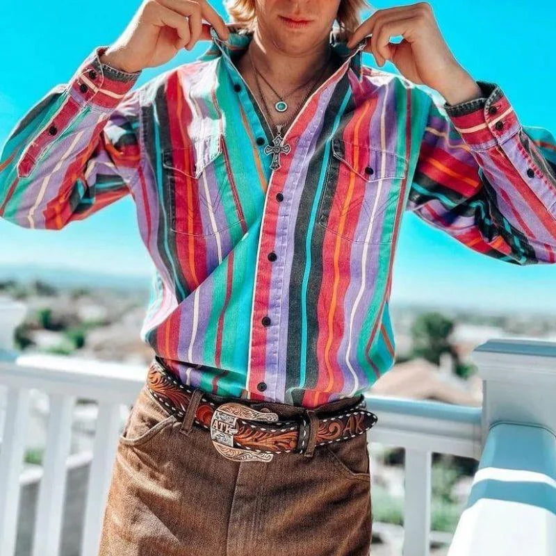 Elijah | Vintage Striped Button Shirt with Chest Pockets