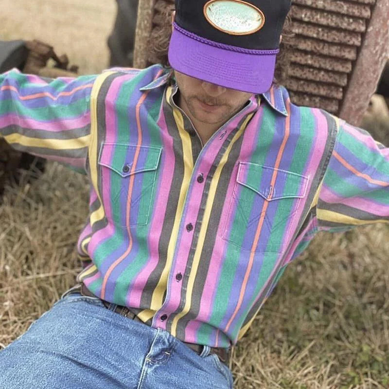 Elijah | Vintage Striped Button Shirt with Chest Pockets