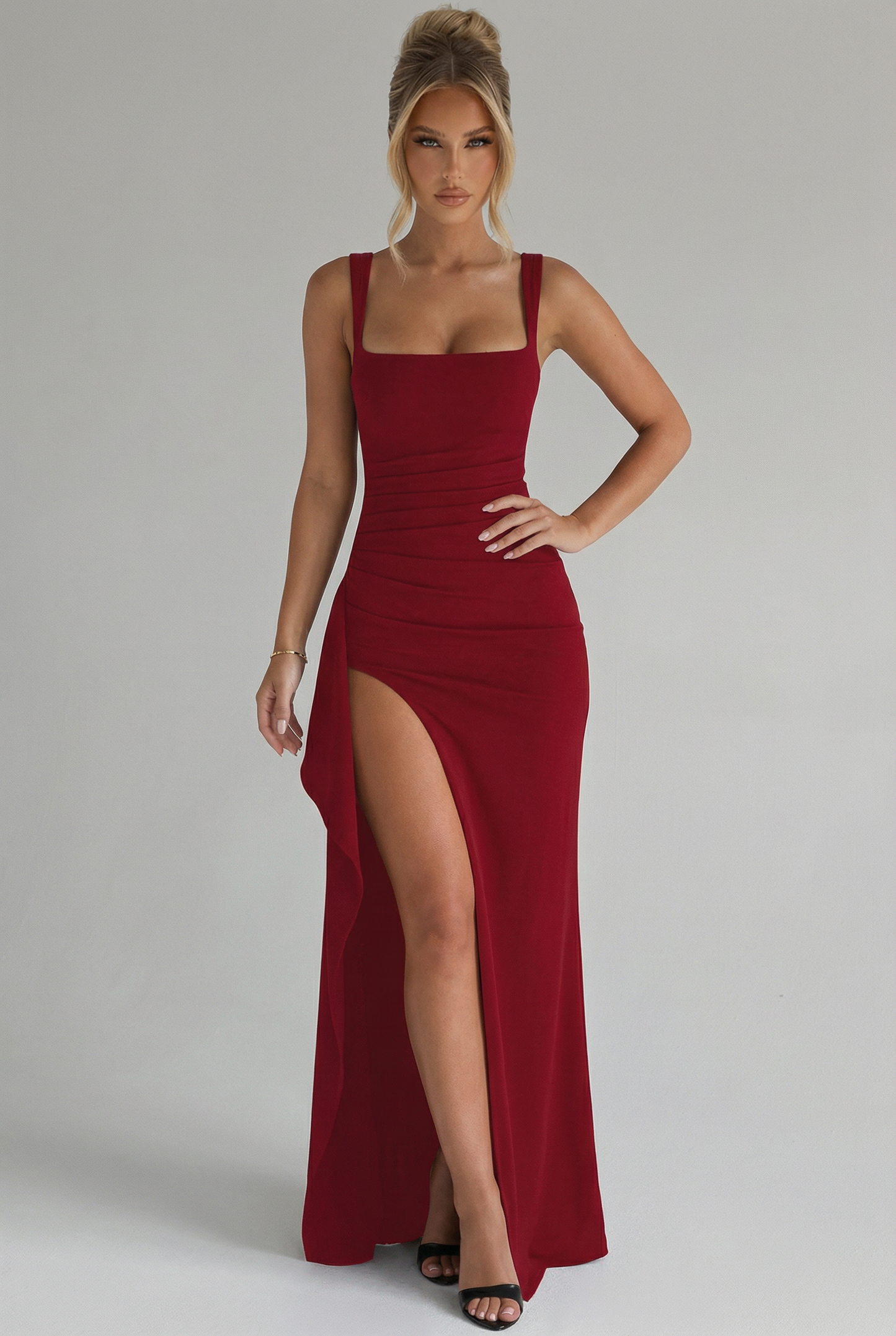 Dani | Women’s Elegant Bodycon Slip Maxi Dress with Leg Split and Open Back