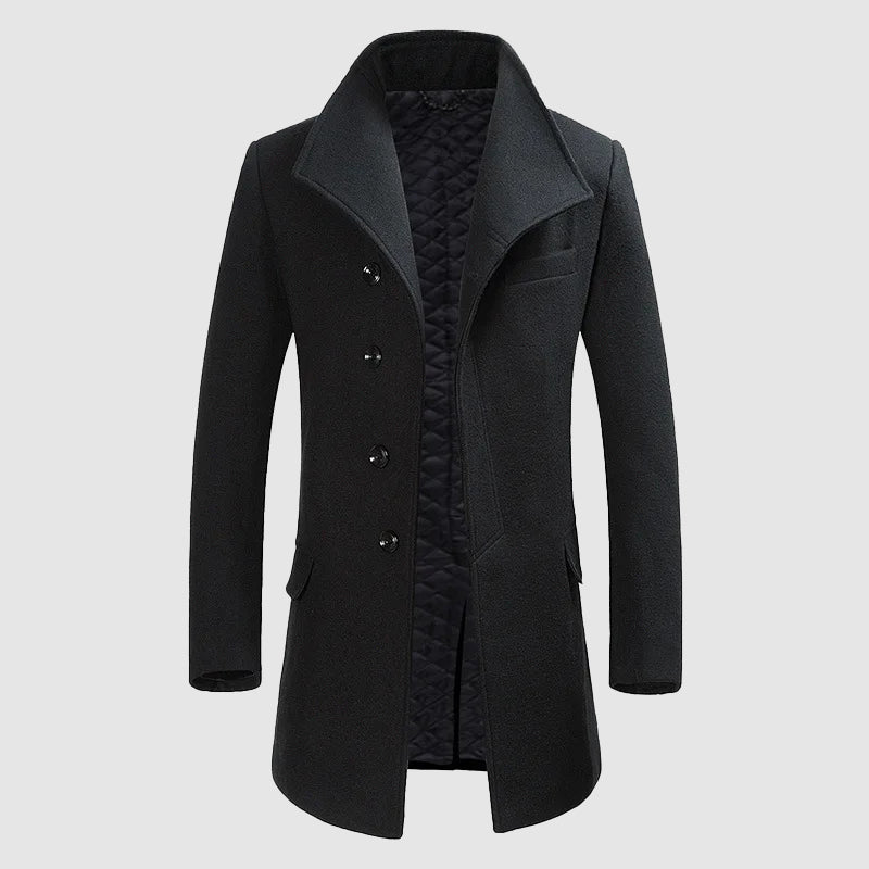 Men’s Merino Wool Blend Overcoat with High Collar
