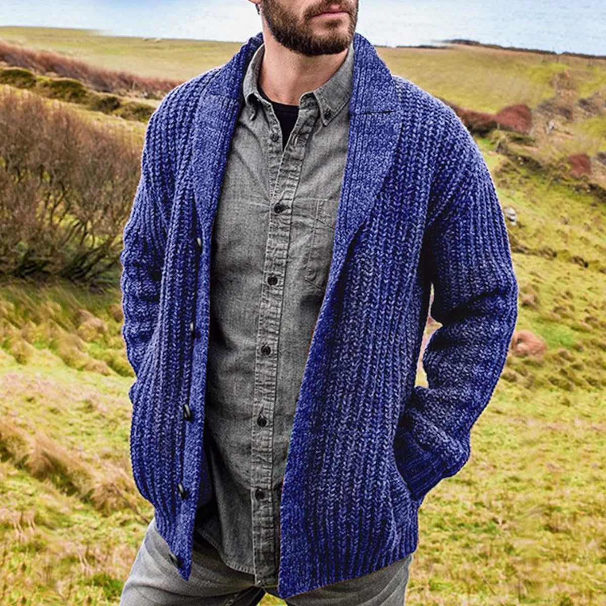 Men's Comfortable Cardigan with Button Closure and Pockets