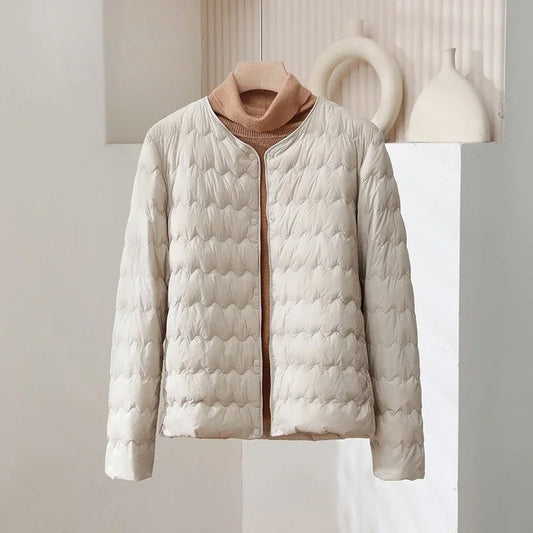 Minimalist Collarless Quilted Down Jacket