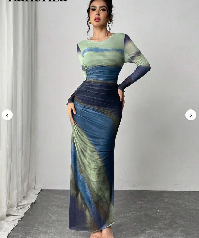 Torina | Printed Long Sleeve Bodycon Maxi Dress