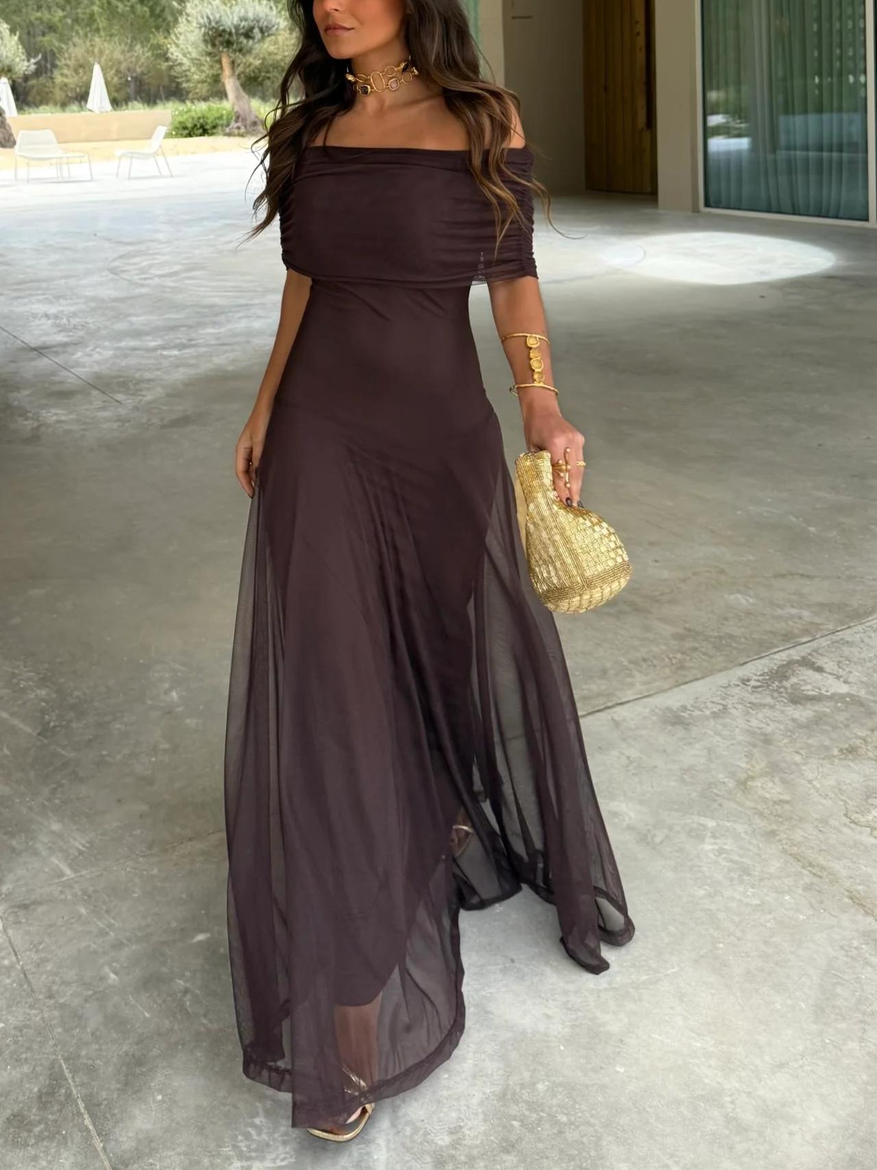 Off Shoulder Chiffon Maxi Dress 6