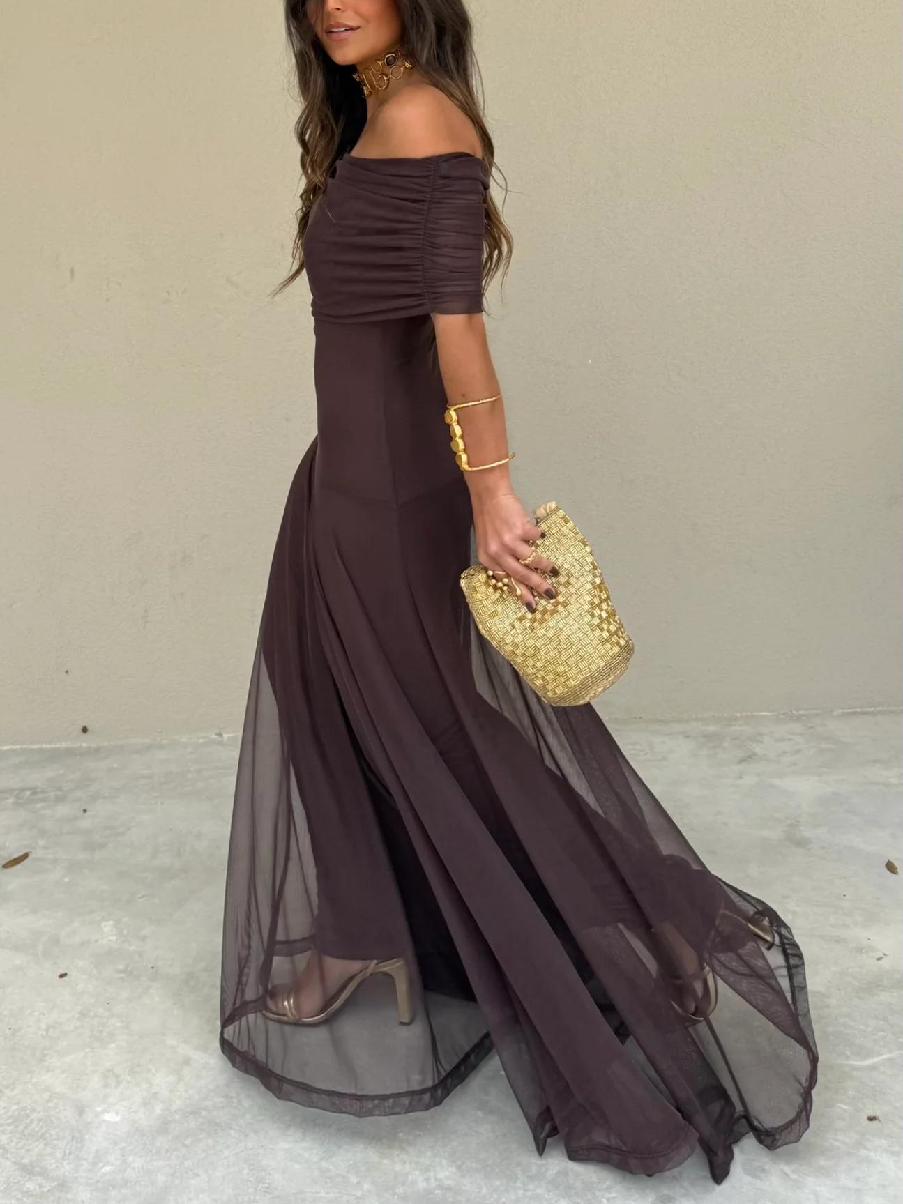 Selene | Elegant Off Shoulder Chiffon Maxi Dress Silhouette