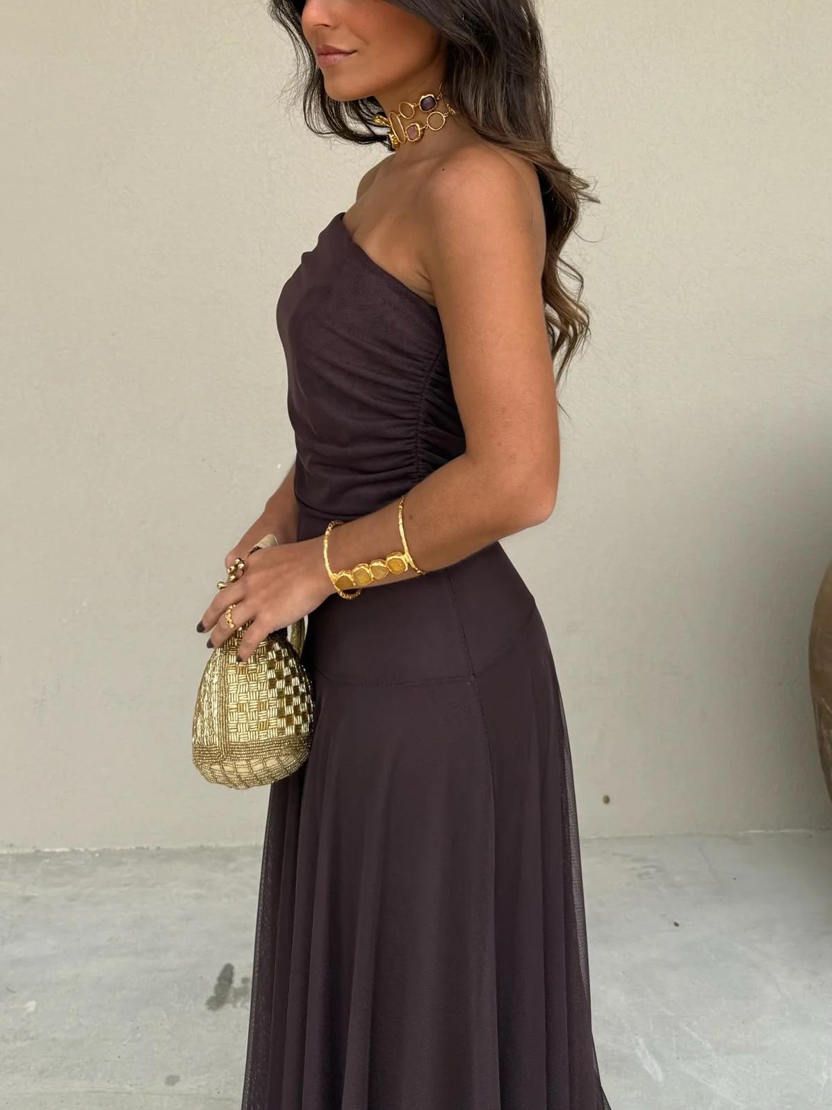 Selene | Elegant Off Shoulder Chiffon Maxi Dress Silhouette