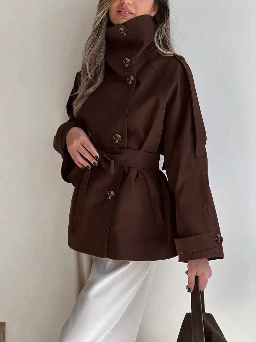 Valery | Women's Trench Coat For Autumn With High Collar And Tie Belt