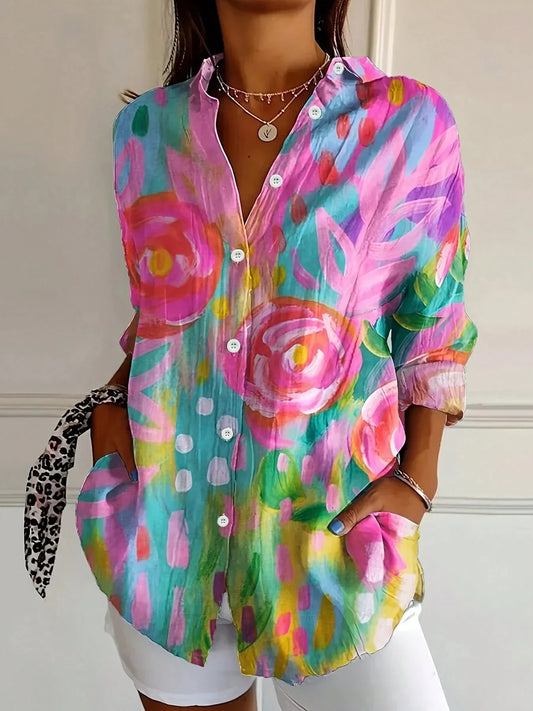 Hanna | Women's Blouse, Abstract Print Button Front