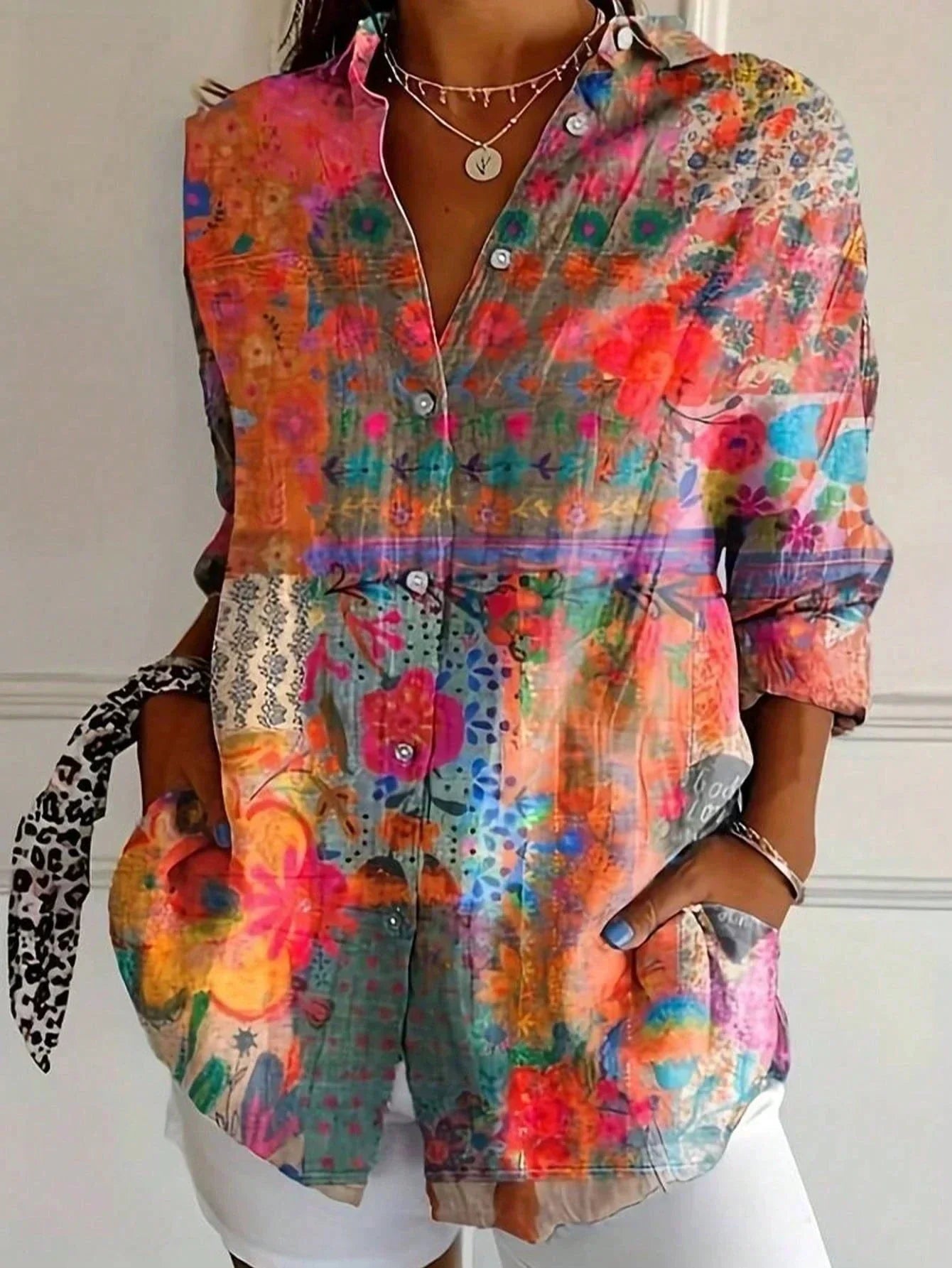 Hanna | Women's Blouse, Abstract Print Button Front