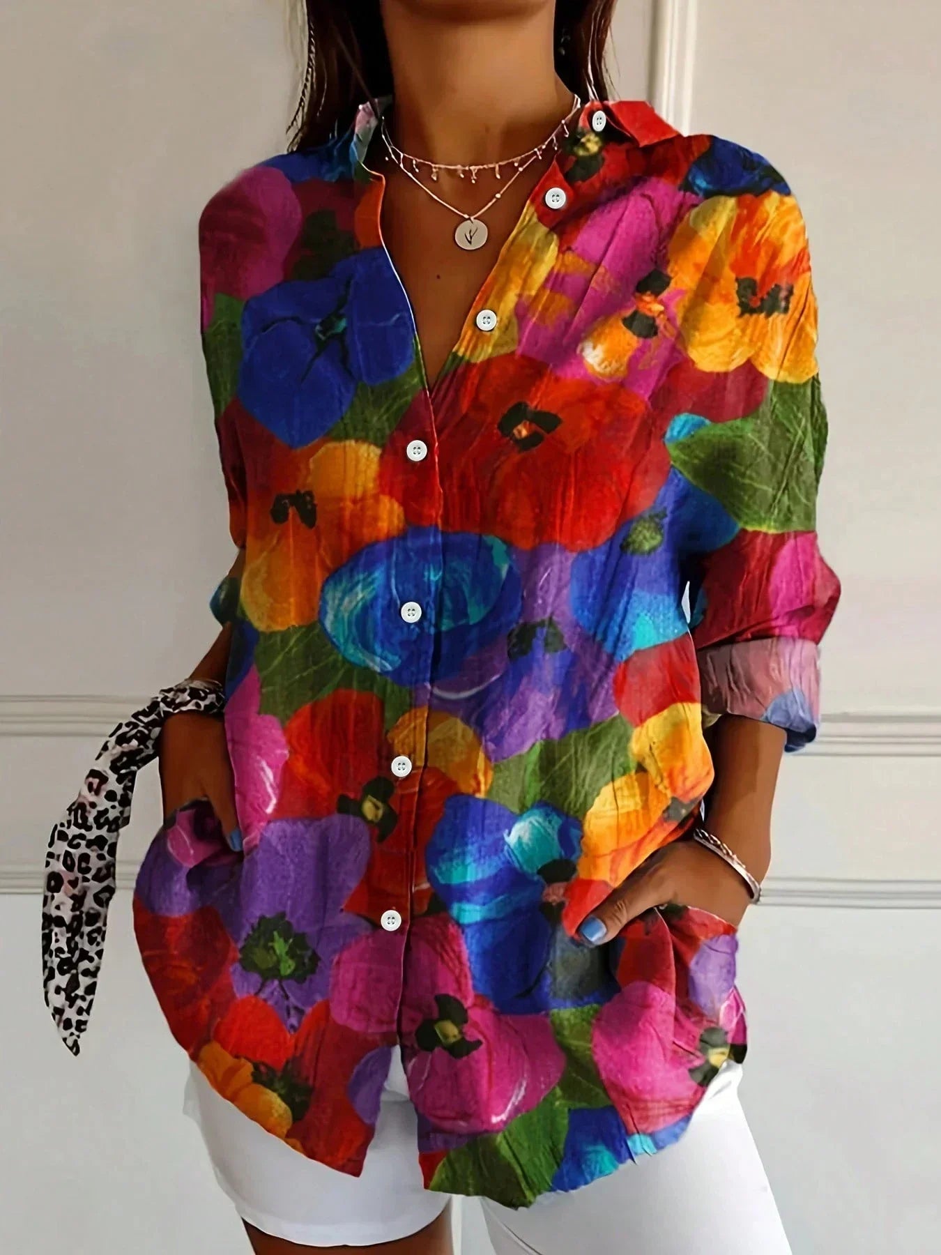 Hanna | Women's Blouse, Abstract Print Button Front